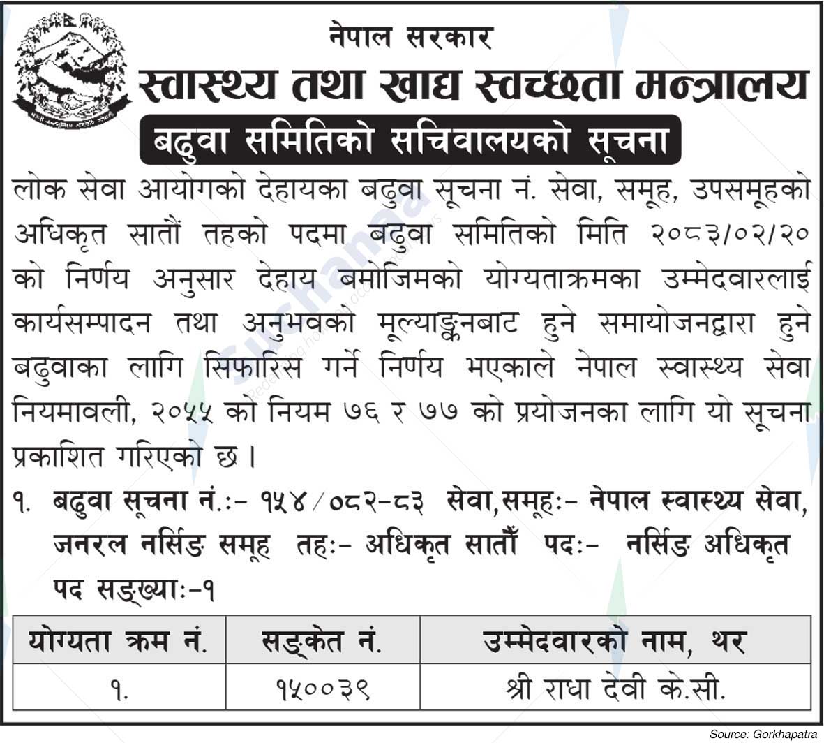 Ministry of Health and Food Safety