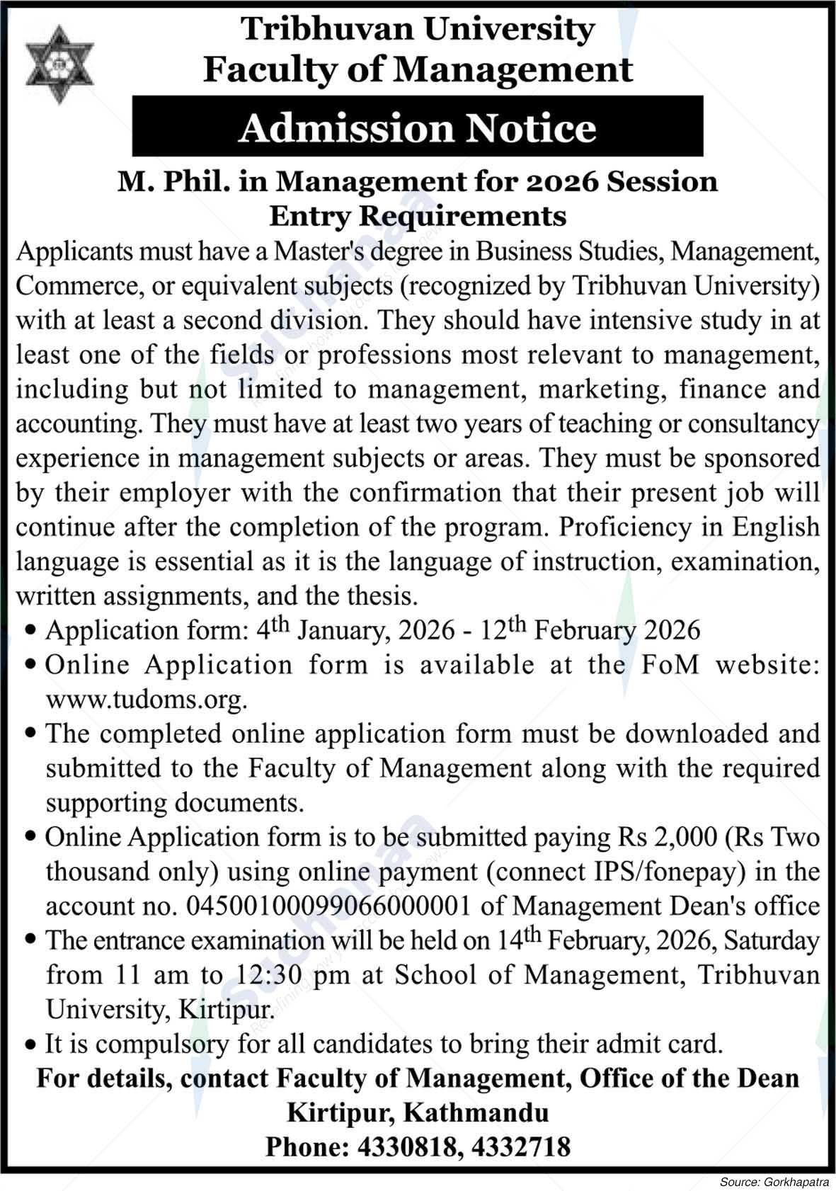 Tribhuvan University, Faculty of Management