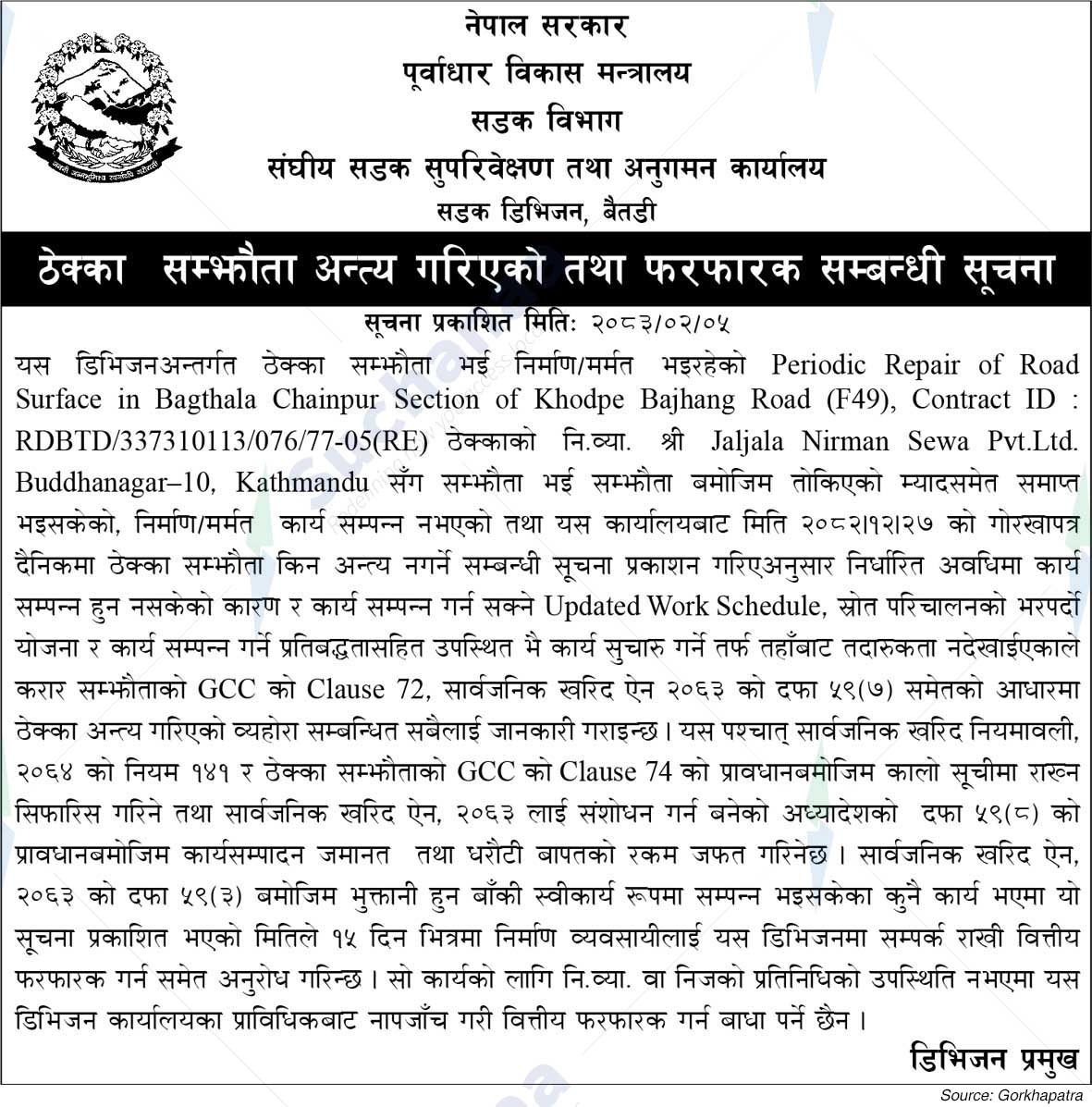 Road Division, Baitadi