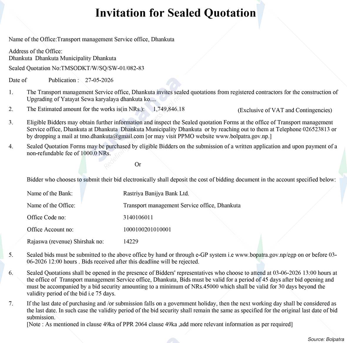 Transport management Service office, Dhankuta