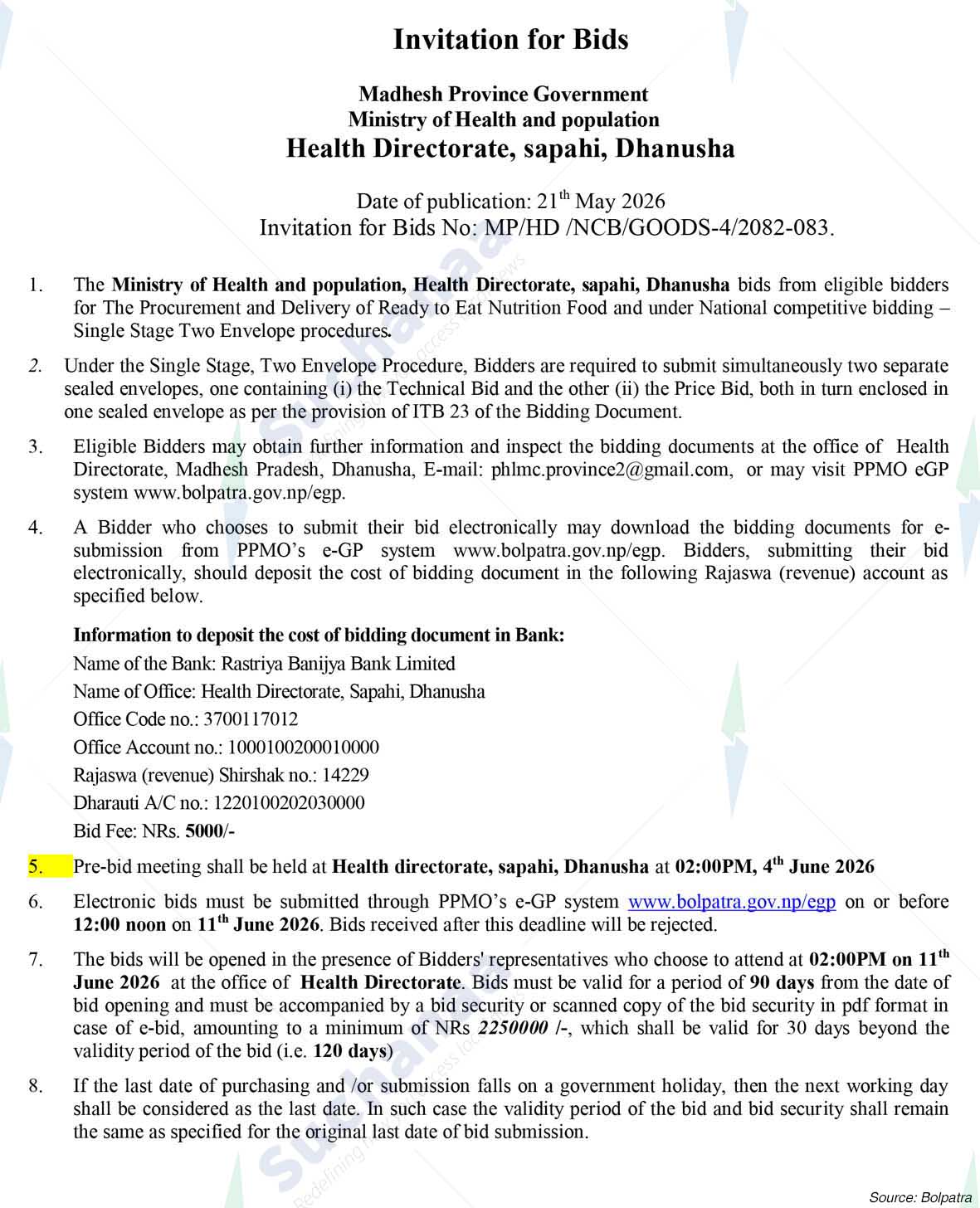 Health Directorate, Dhanusha