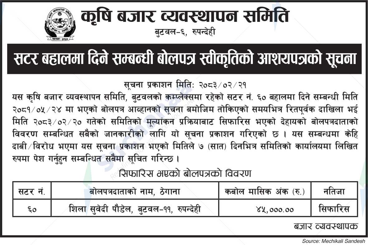 Agricultural Market Management Committee, Rupandehi