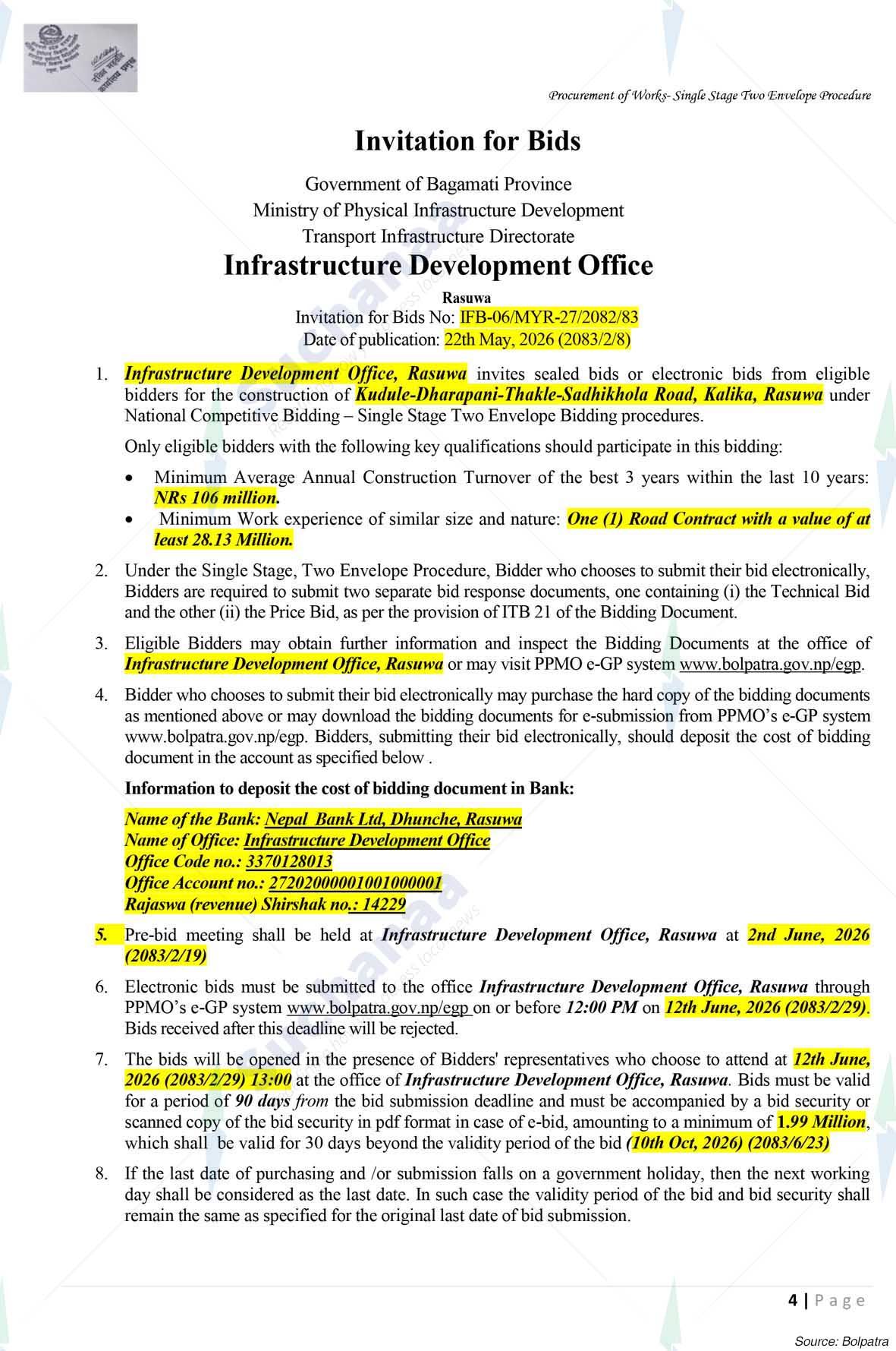 Infrastructure Development Office, Rasuwa