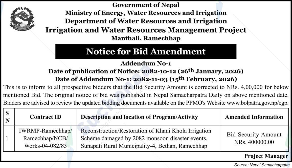 Irrigation and Water Resources Management Project, Manthali, Ramechhap
