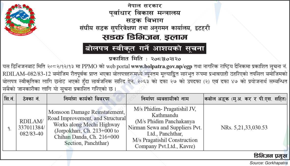 Road Division, Ilam