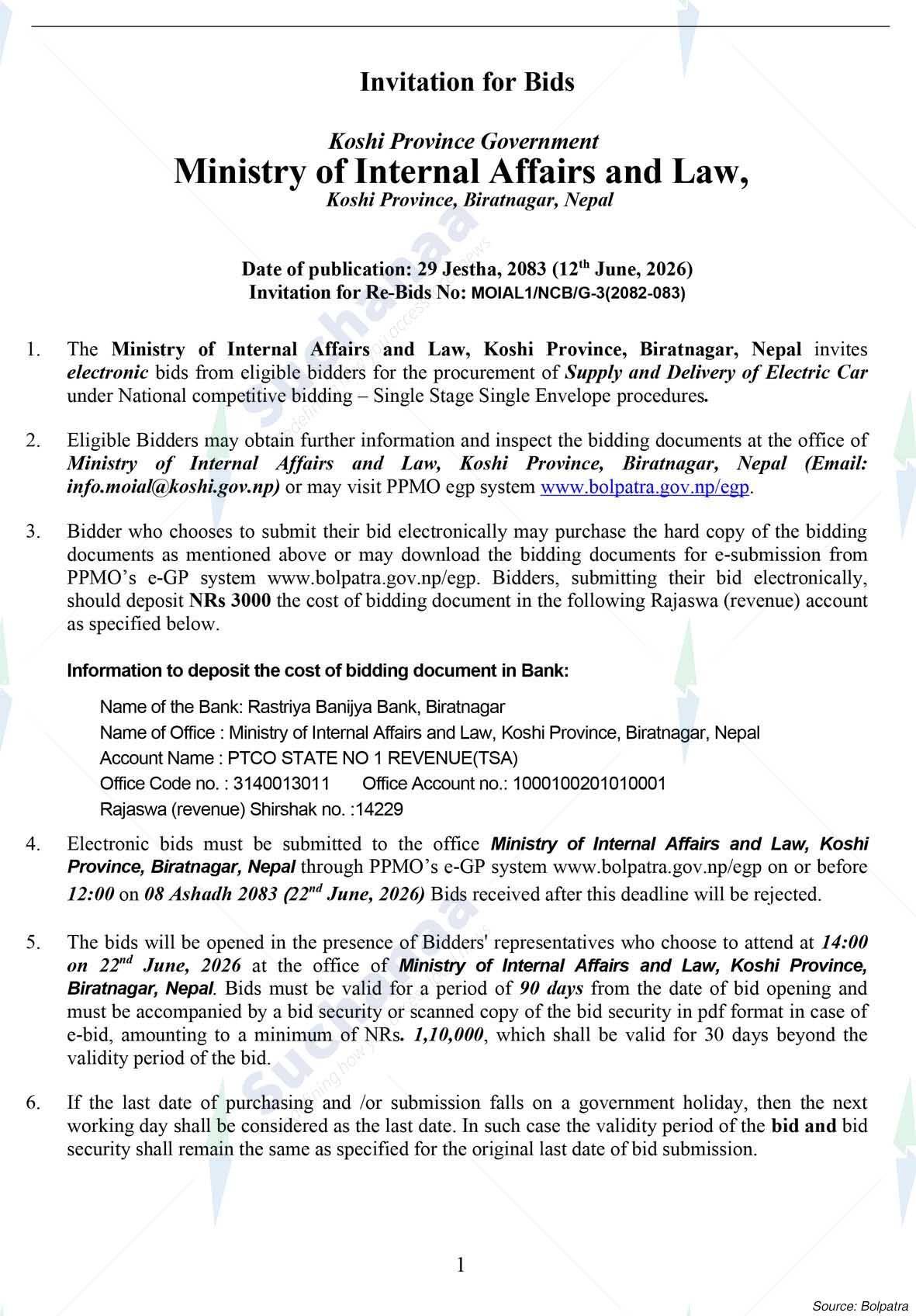Ministry of Internal Affairs and Law, Koshi