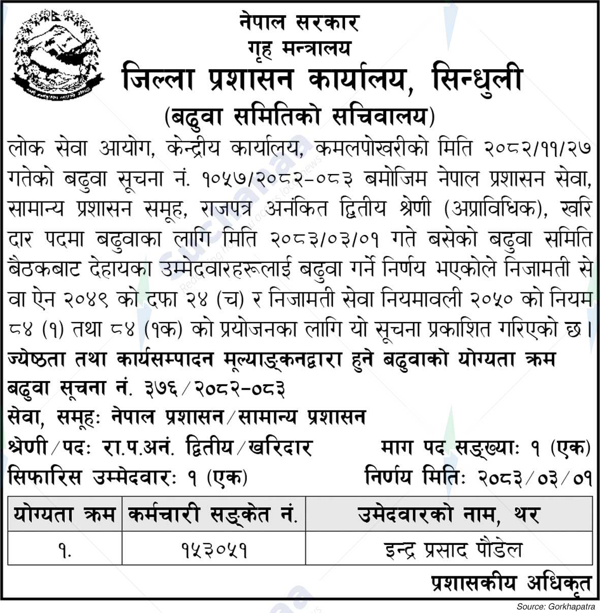 District Administration Office, Sindhuli