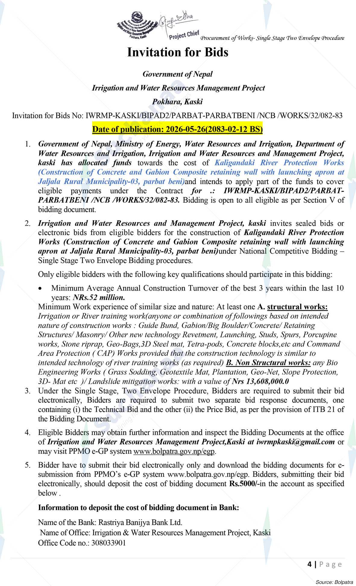 Irrigation and Water Resource Management Project, Kaski