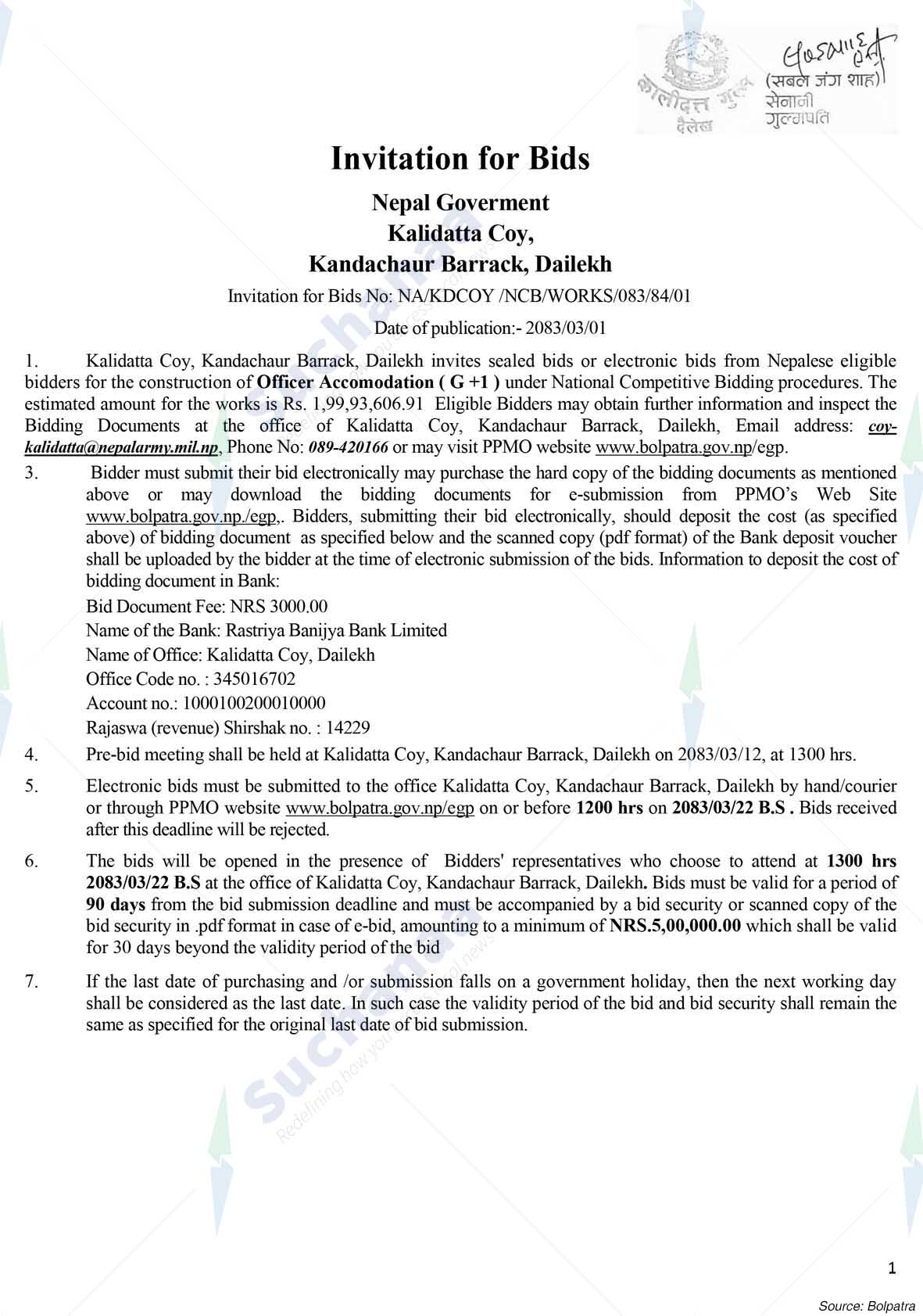 Kalidatta Coy, Kandachaur Barrack, Dailekh
