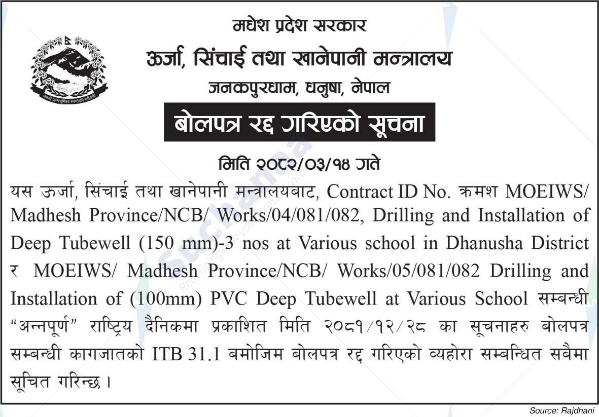 Ministry of Energy, Irrigation and Water Supply, Madhesh
