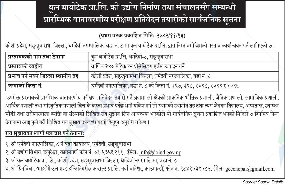 Kun Biotech Pvt. Ltd.,  Sankhuwasabha