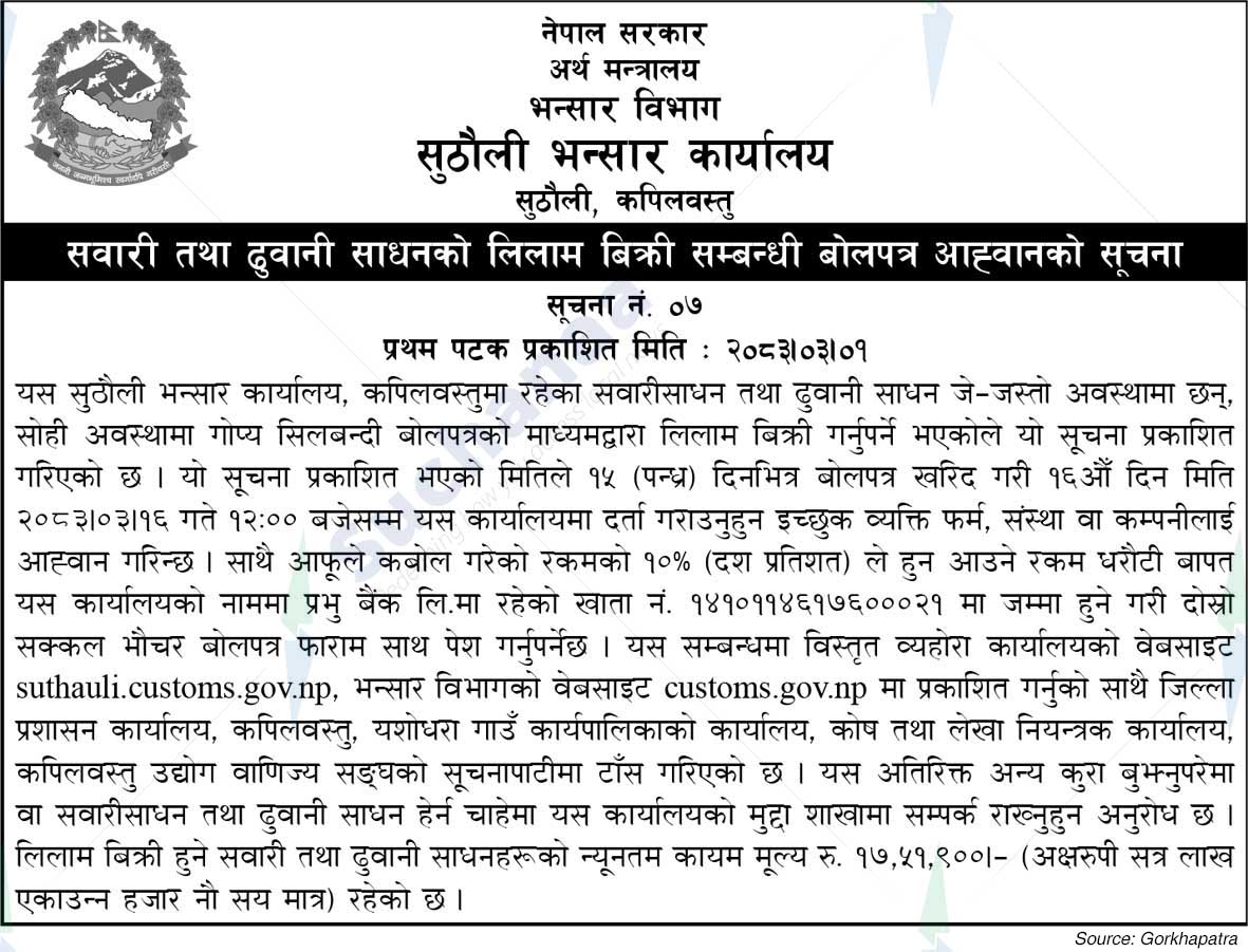 Customs Office Suthauli, Kapilvastu