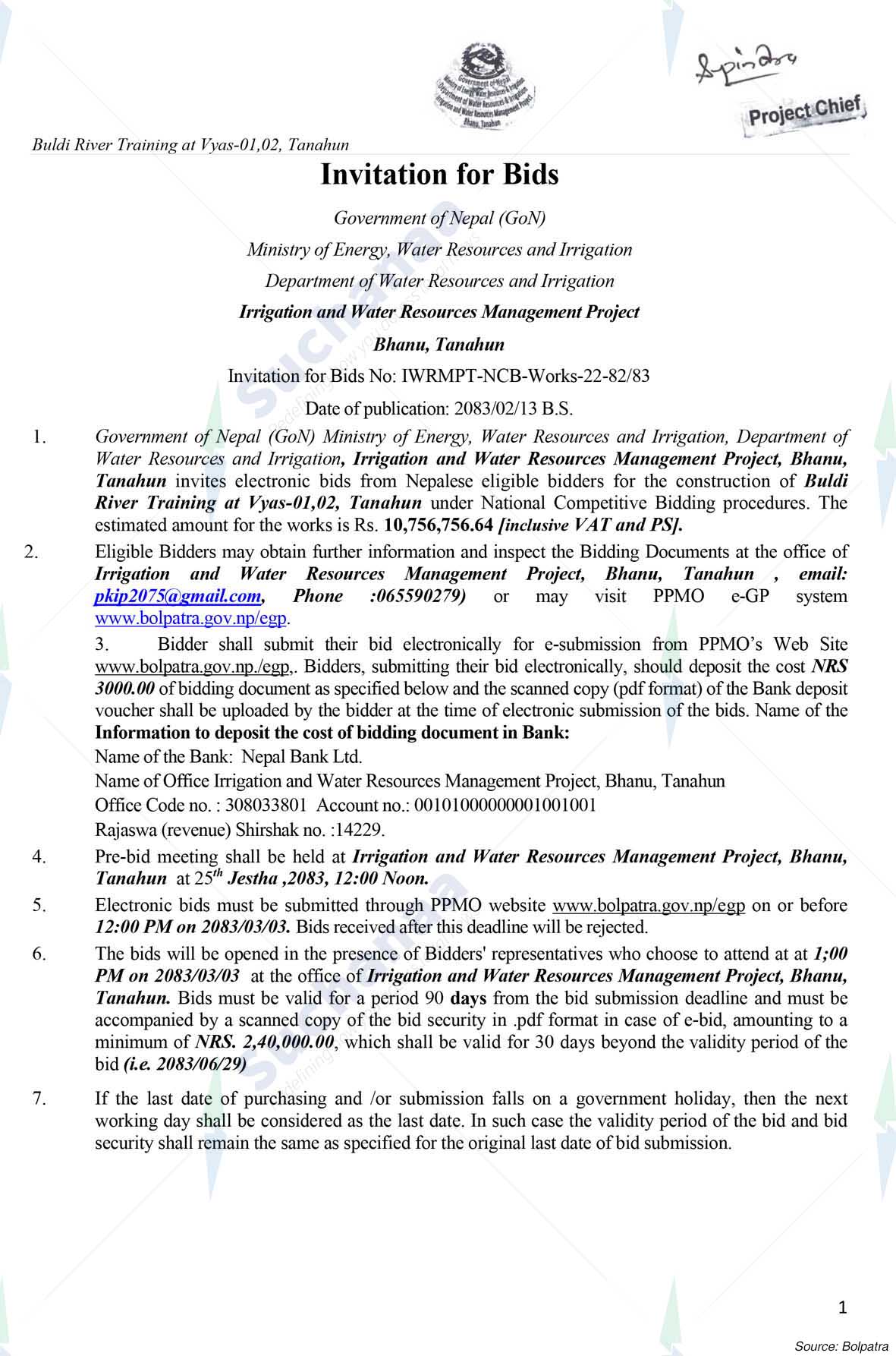 Irrigation and Water Resources Management Project, Bhanu, Tanahun