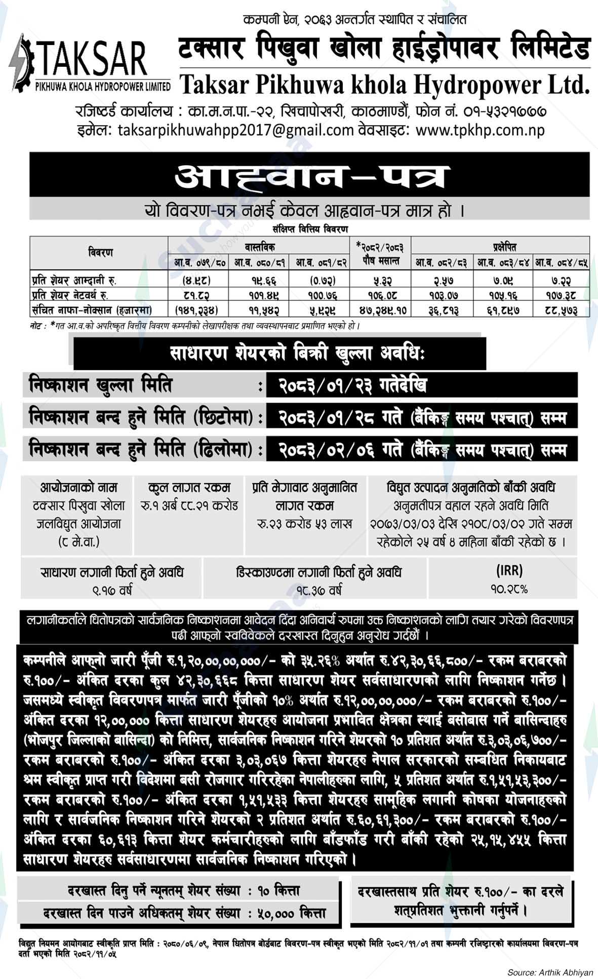 Taksar Pikhuwa Khola Hydropower Limited