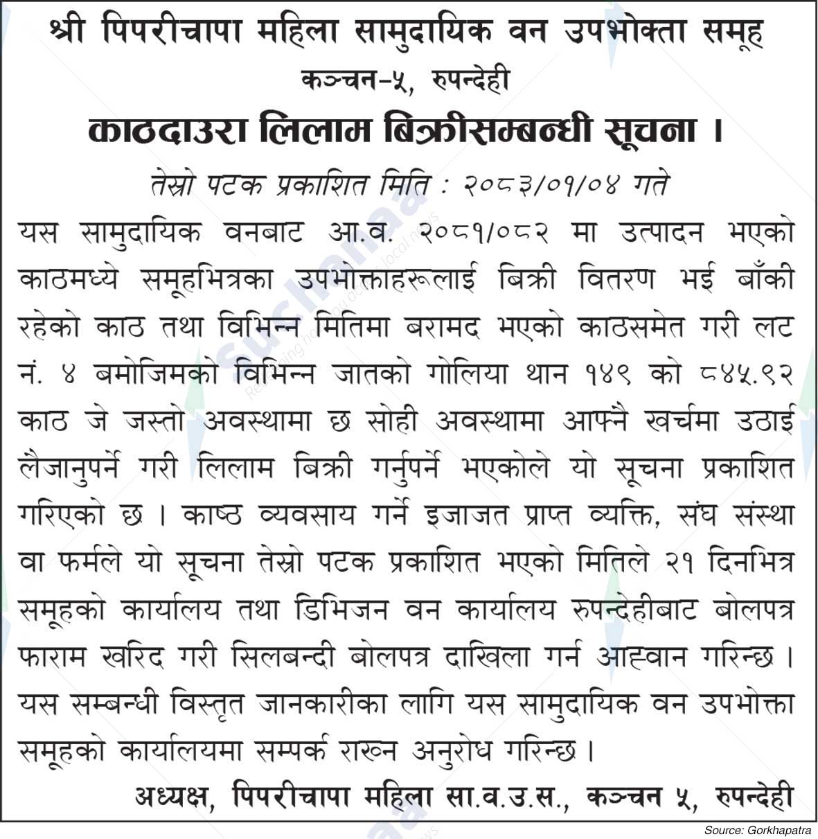 Shree Piparichapa Mahila Saa.Wa.Wo.Sa.