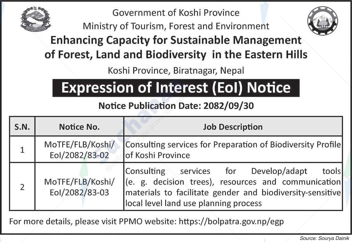 Ministry of Tourism, Forests and Environment, Koshi