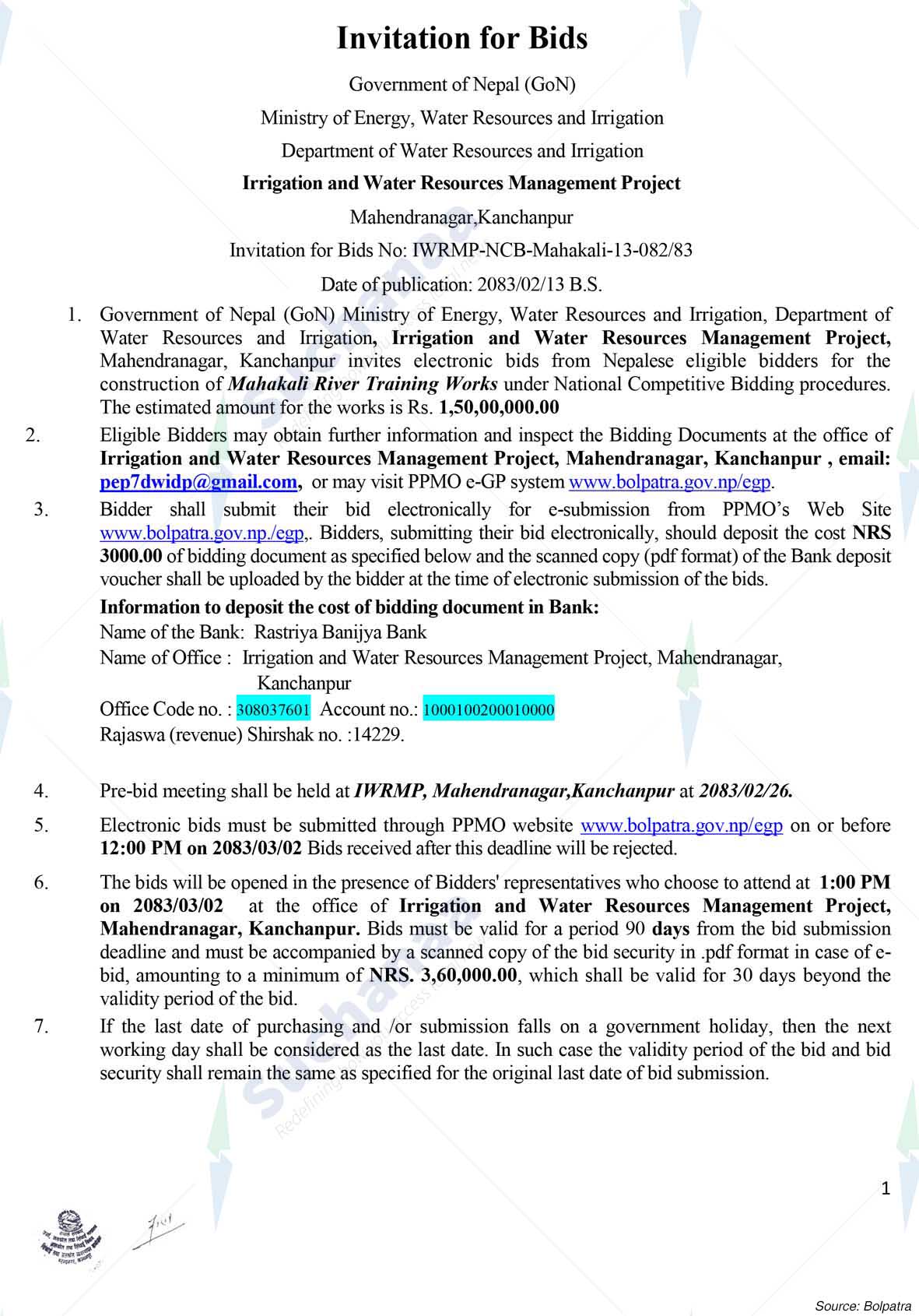 Irrigation and Water Resources Management Project, Mahendranagar, Kanchanpur