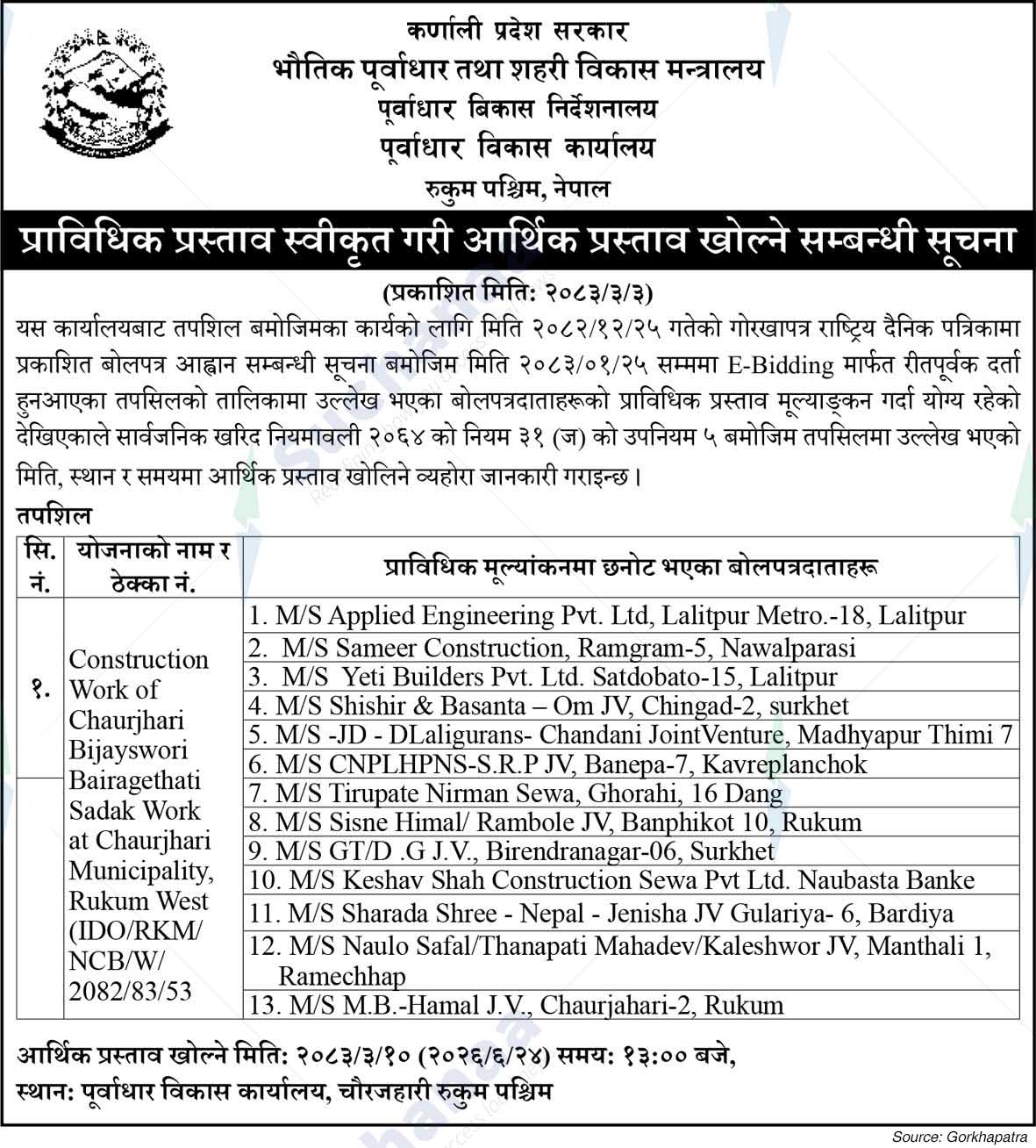 Infrastructure Development Office, Rukum Wes
