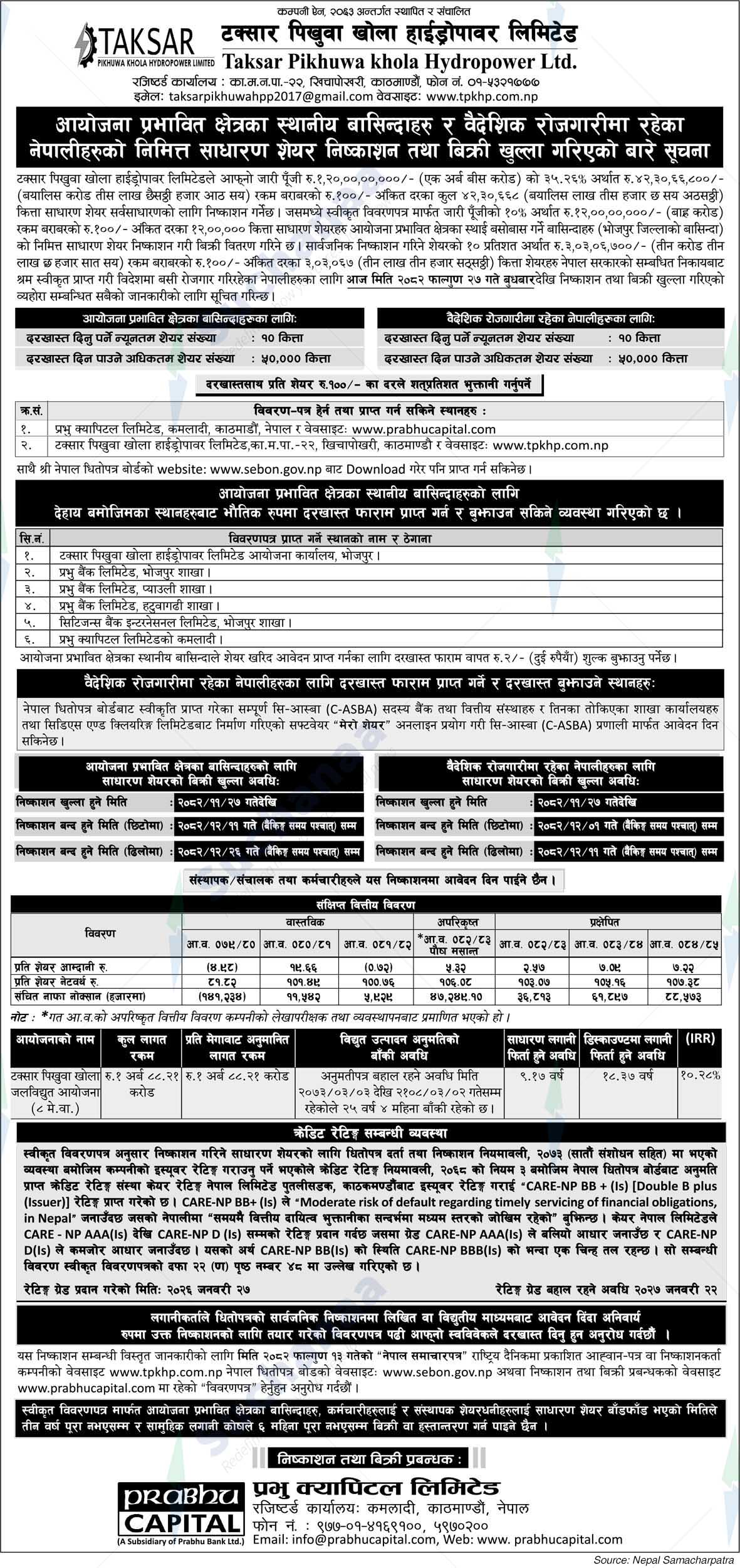 Taksar Pikhuwa Khola Hydropower Limited