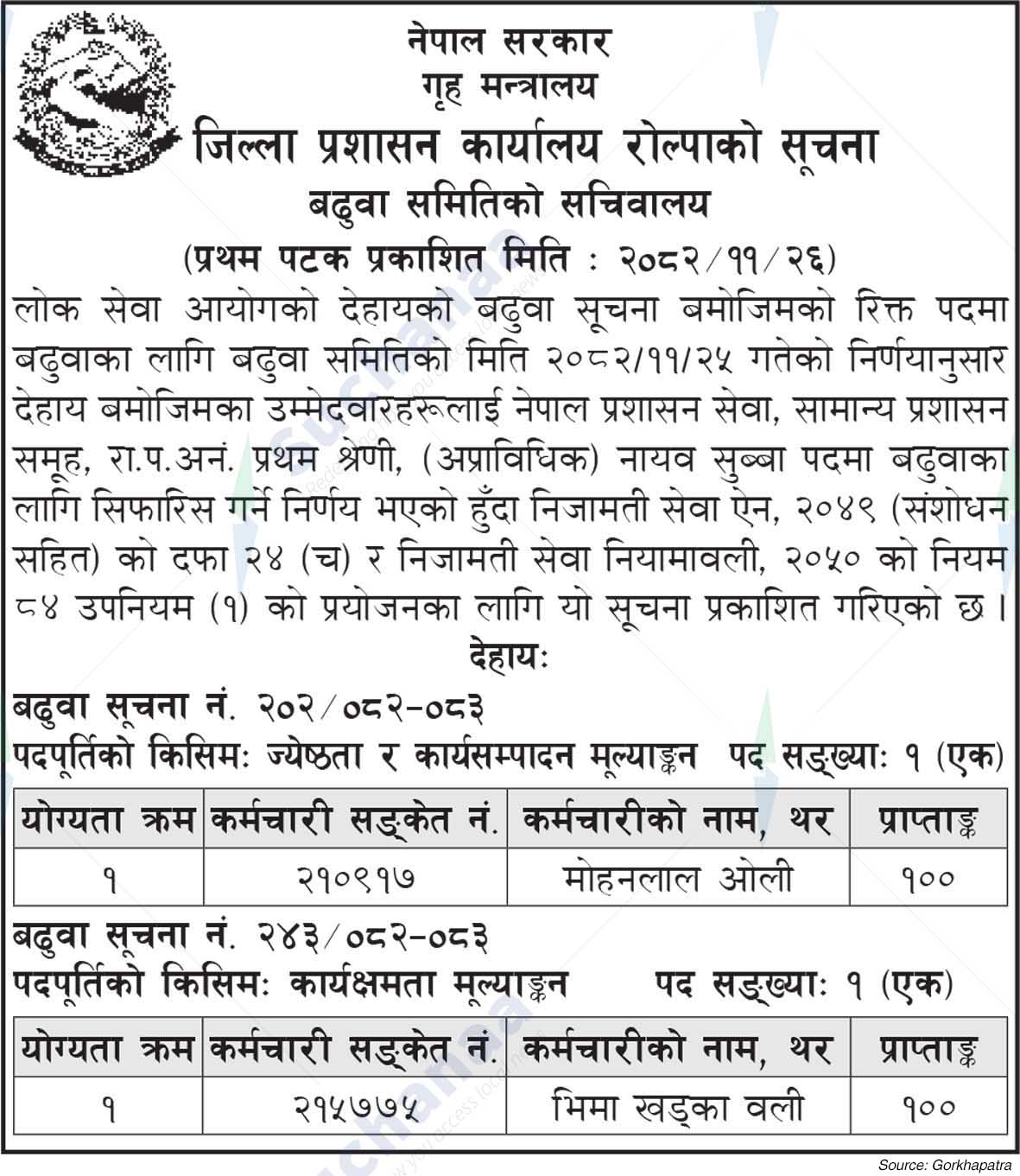 District Administration Office, Rolpa