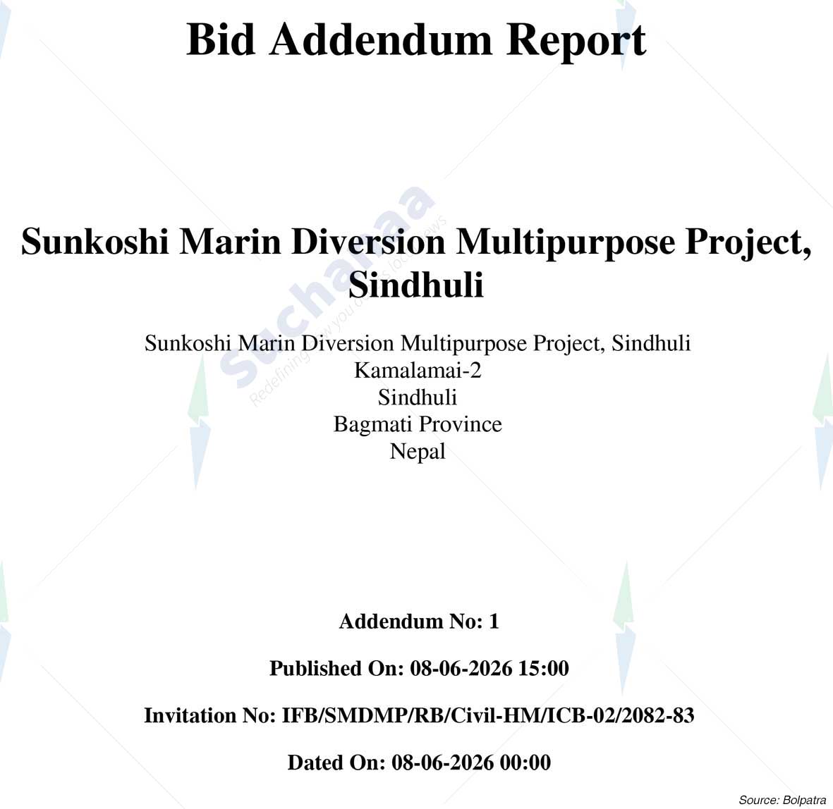 Sunkoshi Marin Diversion Multipurpose Project, Sindhuli