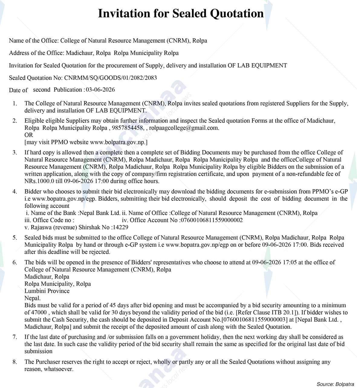 College of Natural Resource Management (CNRM), Rolpa