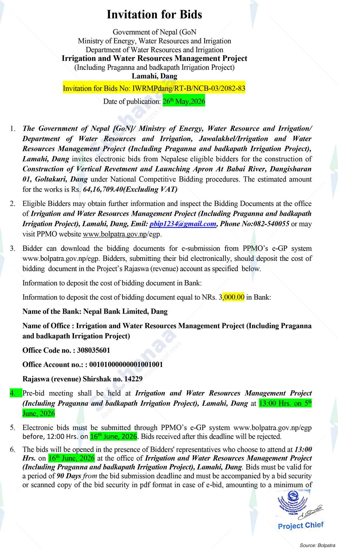 Irrigation and Water Resources Management Project (IWRMP), Dang