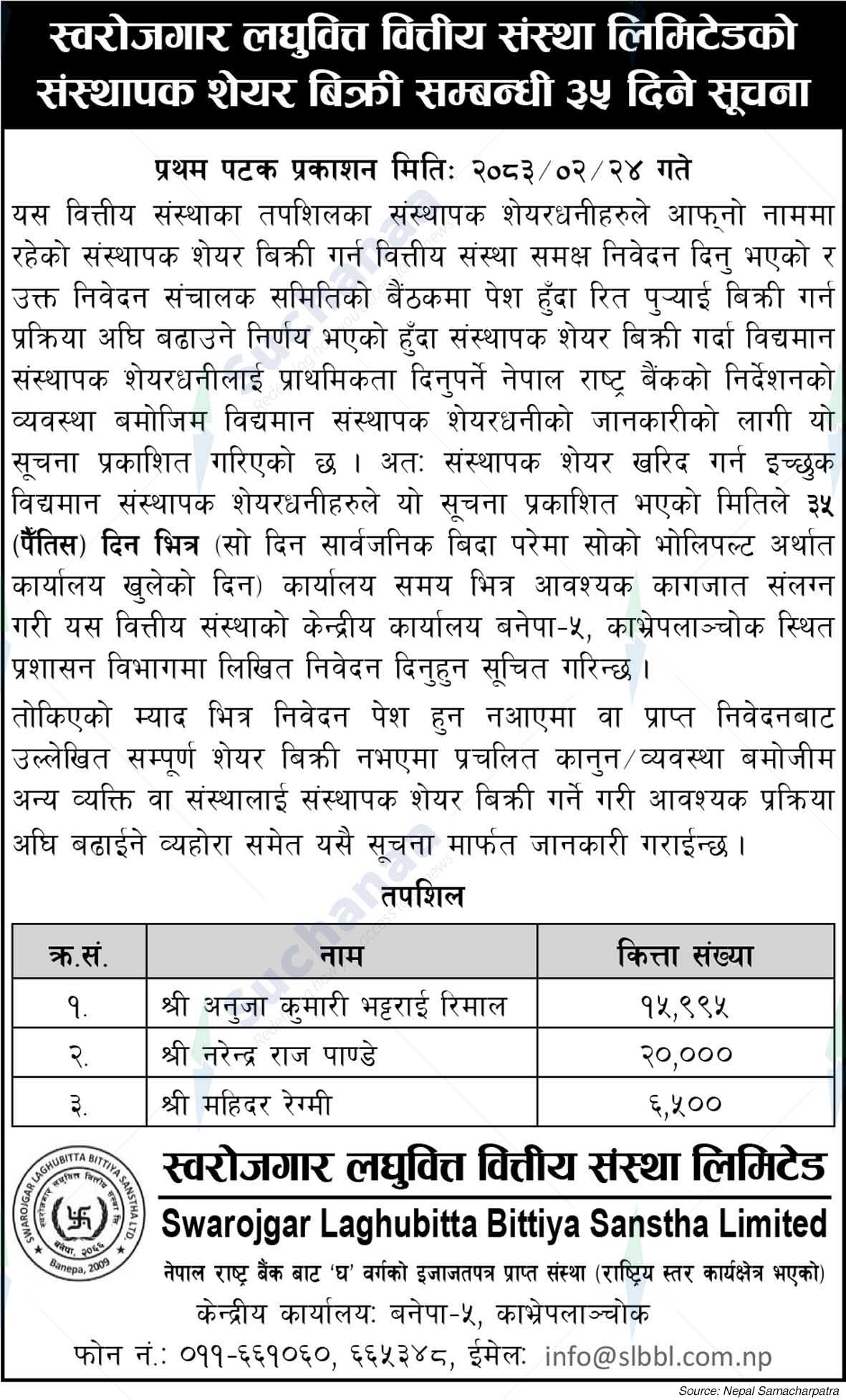 Swarojgar Laghubitta Bittiya Sanstha Limited