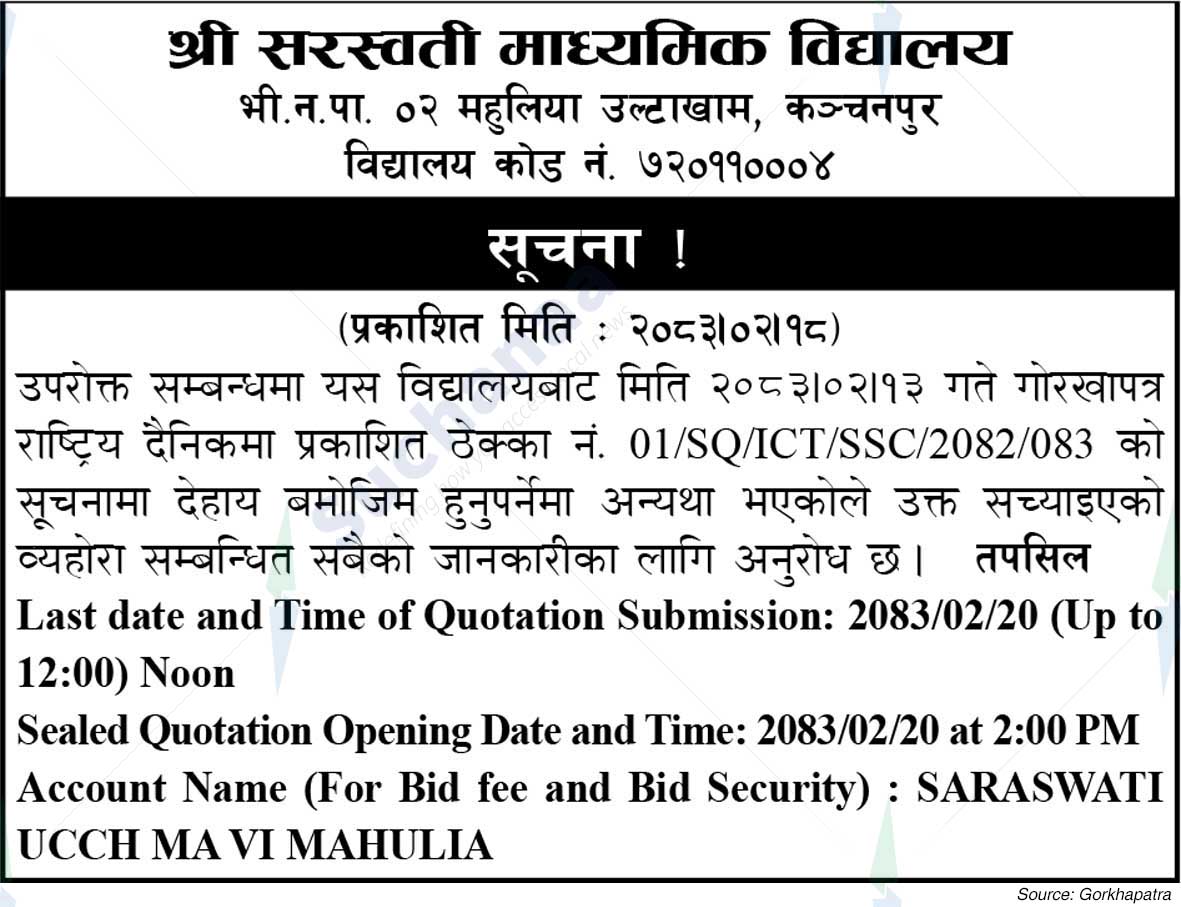 Shree Saraswati Secondary School, Kanchanpur