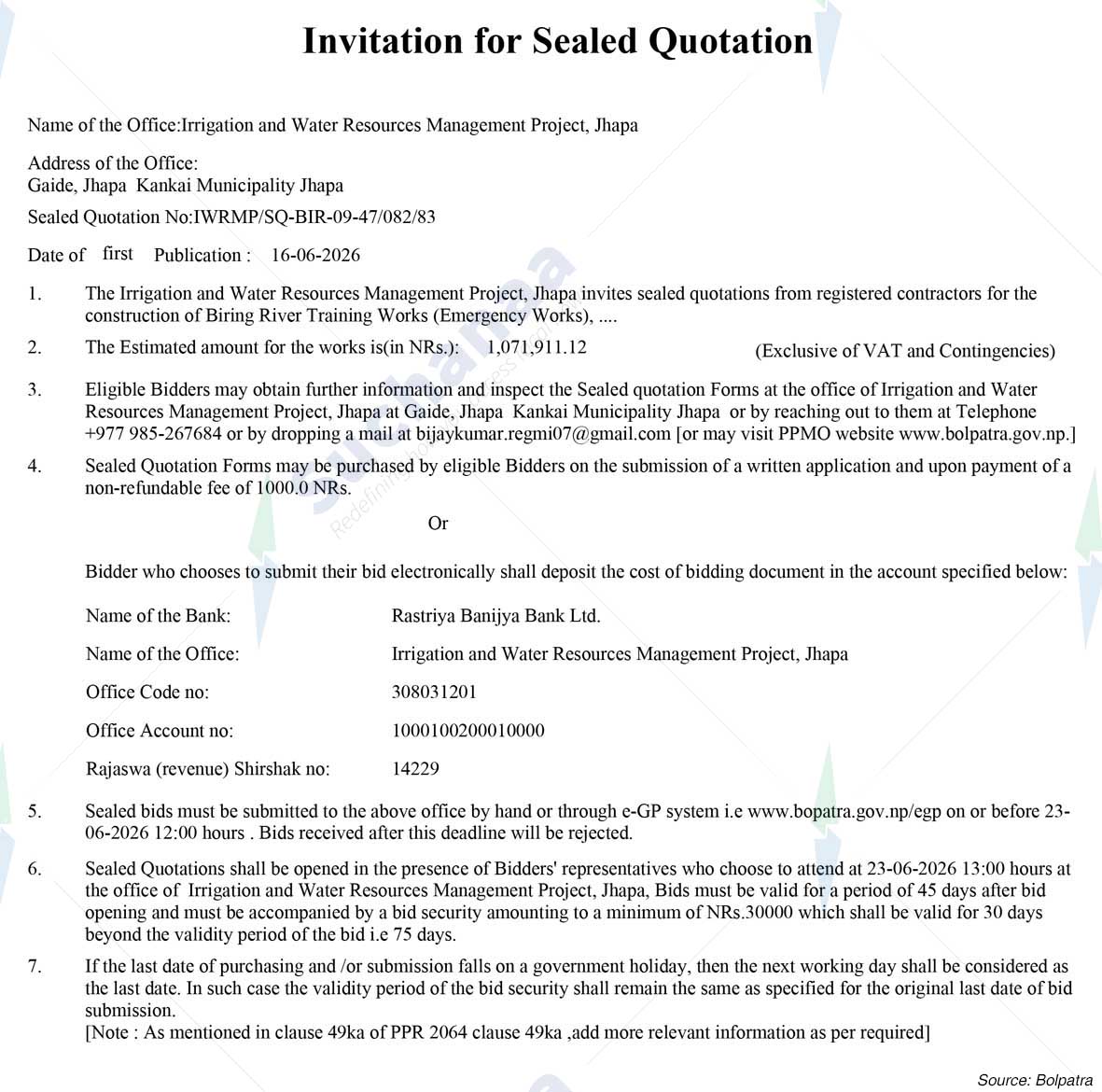 Irrigation and Water Resources Management Project, Jhapa