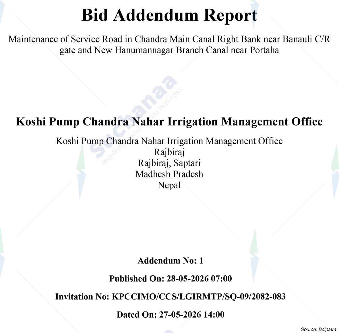Koshi Pump Chandra Nahar Irrigation Management Office