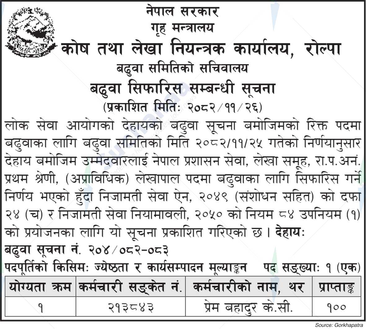 District Treasury Controller Office, Rolpa