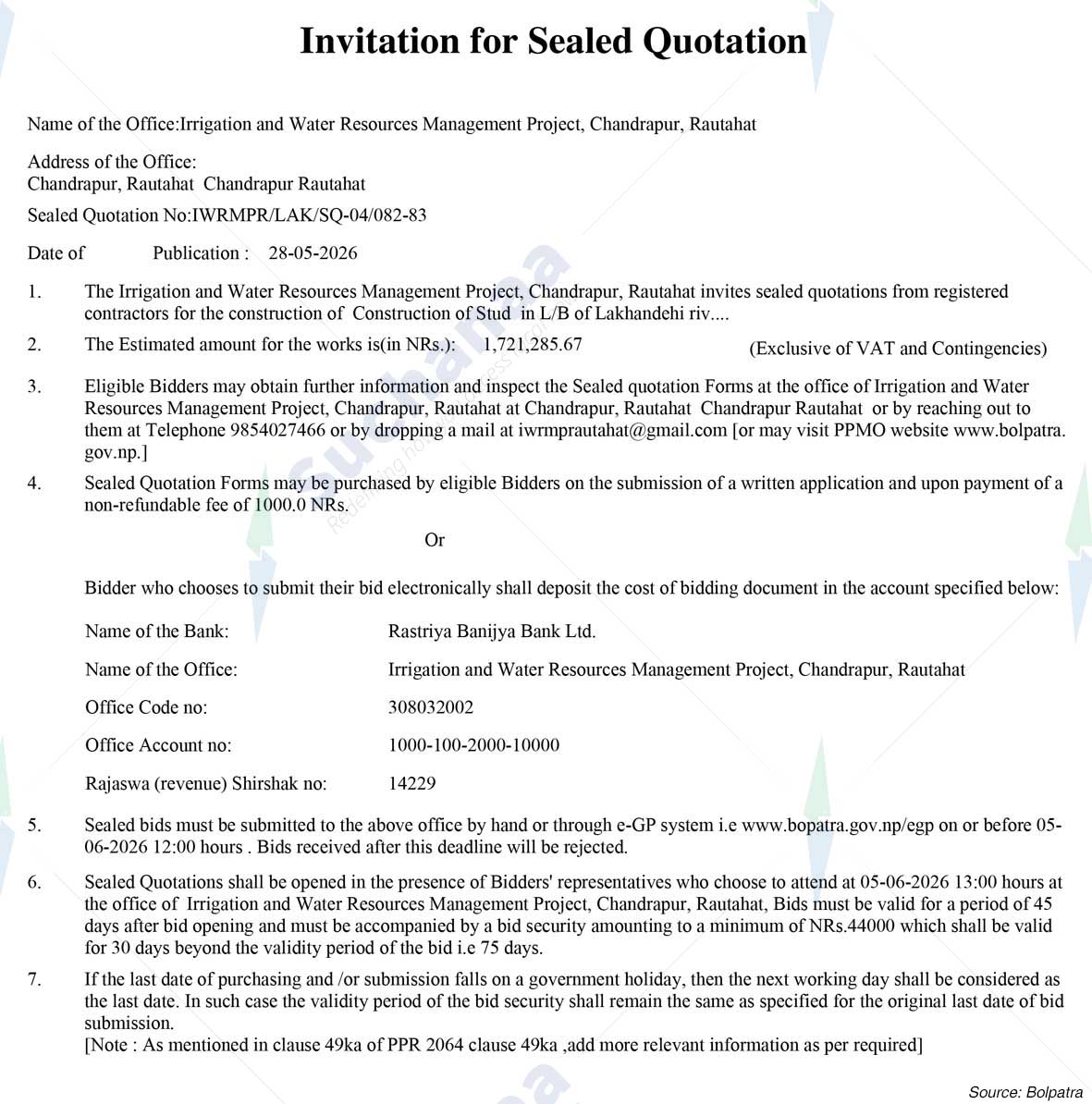 Irrigation and Water Resources Management Project, Chandrapur, Rautahat